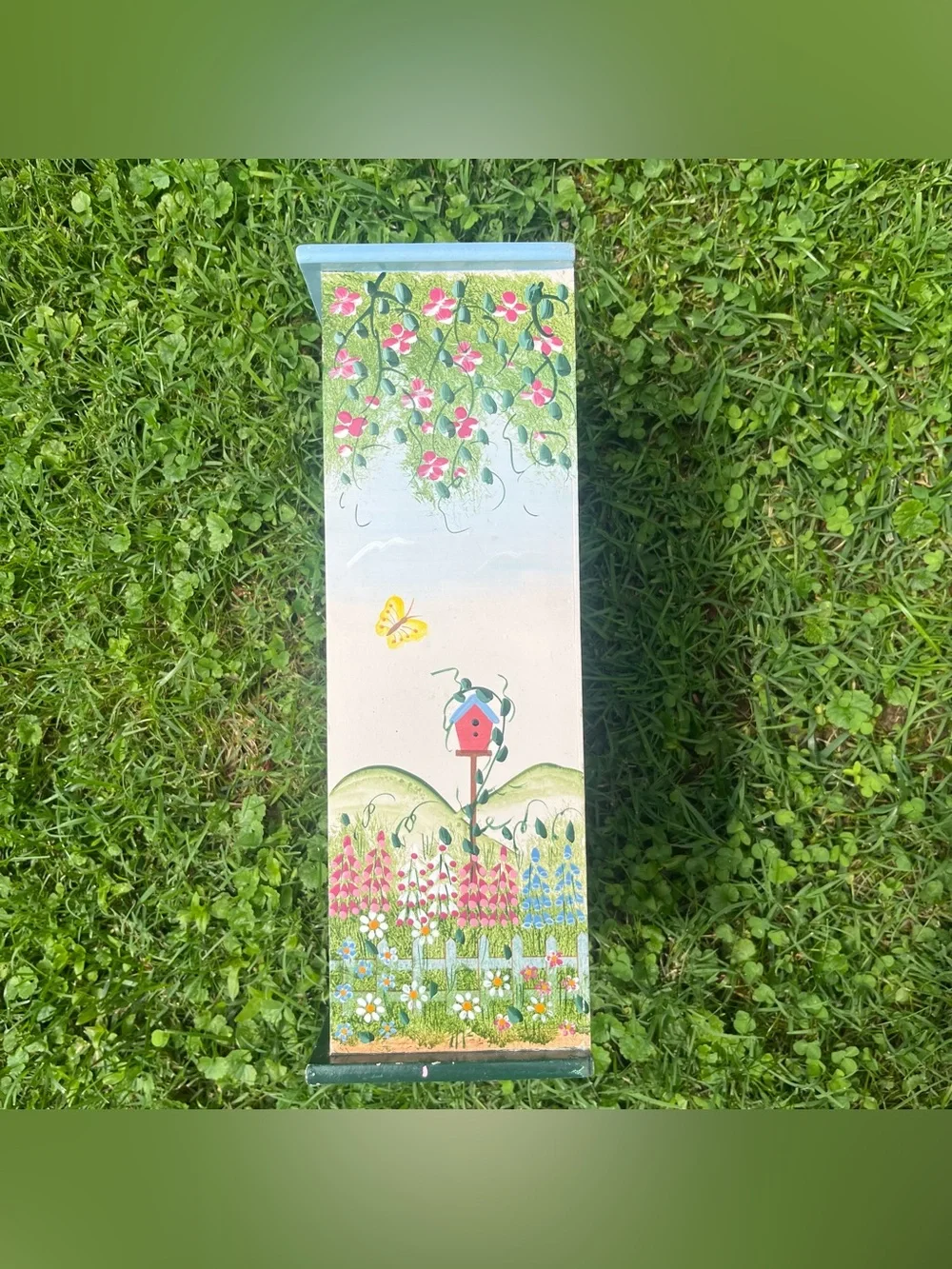 Vintage Hand Painted Wooden 6 Drawer Chest Jewelry BoxCottage Floral Scene Decor